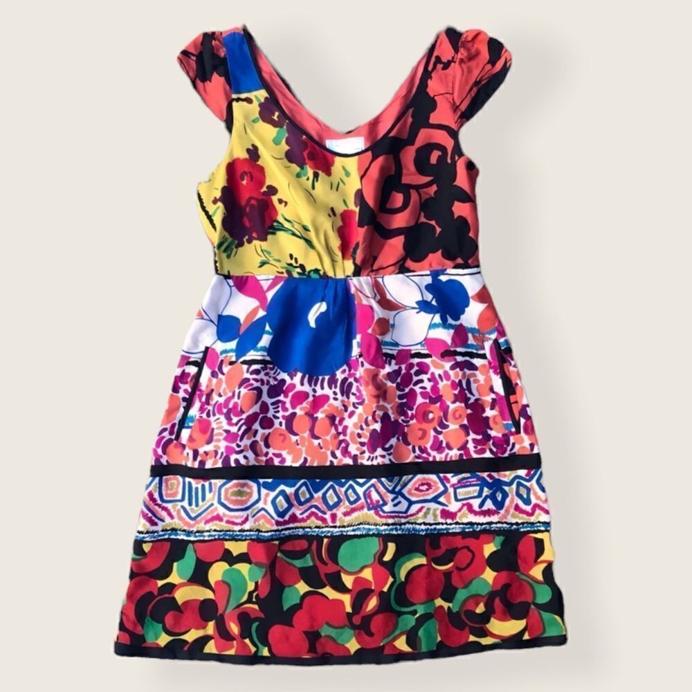 Anthropologie 100% silk Moulinette Soeurs ethnic boho mini dress size 10